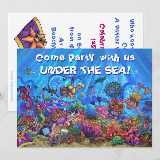 Uitnodiging voor Under the Sea Quad-feestje (Voorkant / Achterkant)