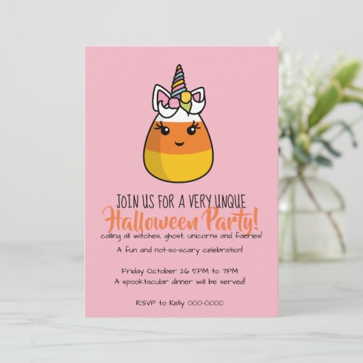 Uitnodiging voor Unicorn Candy Corn ~ de Unicandyc (Staand voorkant)