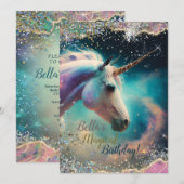 Uitnodiging voor Unicorn Design Party (Voorkant / Achterkant)