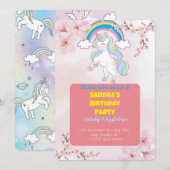 Uitnodiging voor Unicorn Party | Aangepaste Meisje (Voorkant / Achterkant)