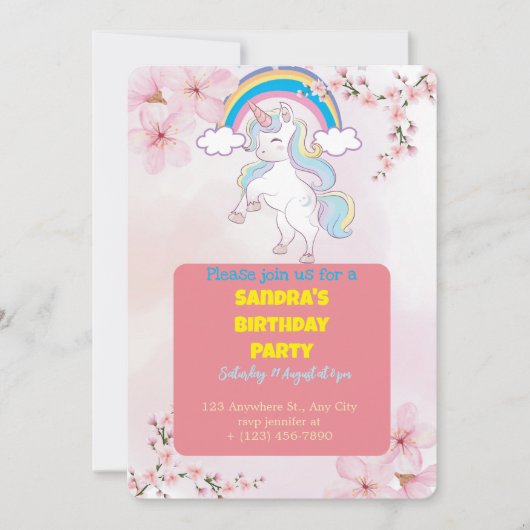 Uitnodiging voor Unicorn Party | Aangepaste Meisje (Voorkant)