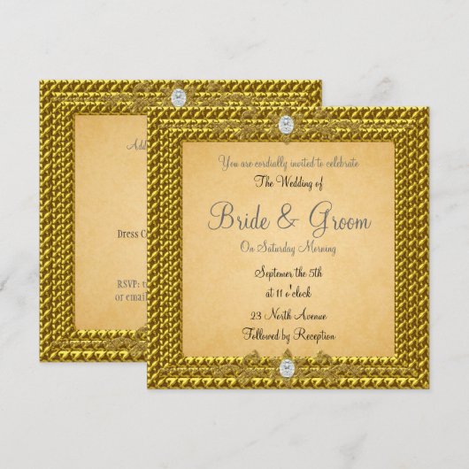 Uitnodiging voor unieke en elegante Gold Wedding (Voorkant / Achterkant)