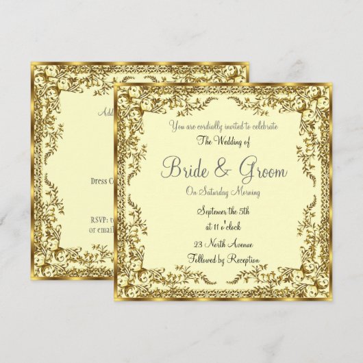 Uitnodiging voor unieke en elegante Gold Wedding (Voorkant / Achterkant)