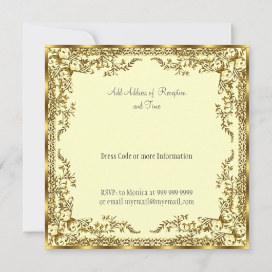 Uitnodiging voor unieke en elegante Gold Wedding (Achterkant)