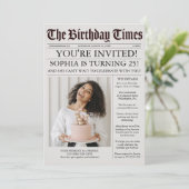 Uitnodiging voor unieke Newspaper Birthday Party (Staand voorkant)