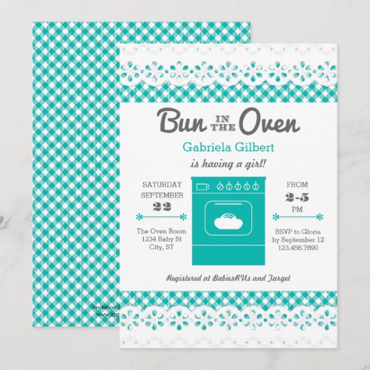 Uitnodiging voor uniseks babyfeest 'Bun In The Ove (Voorkant / Achterkant)
