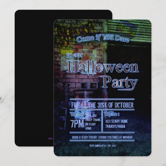 Uitnodiging voor Urban Decay Alley Halloween Party (Voorkant / Achterkant)