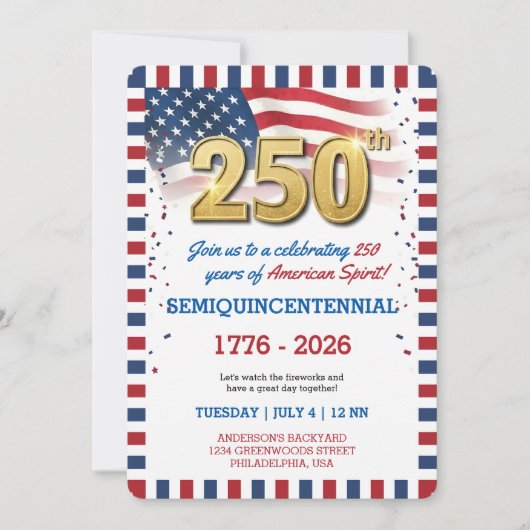 Uitnodiging voor US 250 Jaar Jubileumfeest (Voorkant)