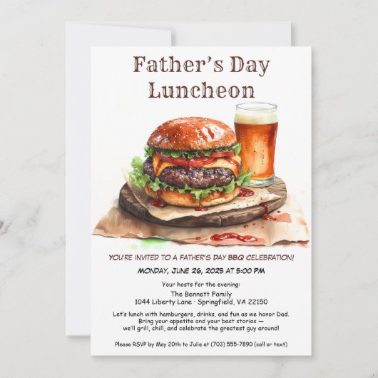 Uitnodiging voor Vaderdag BBQ – Hamburgers, Drankj (Voorkant)