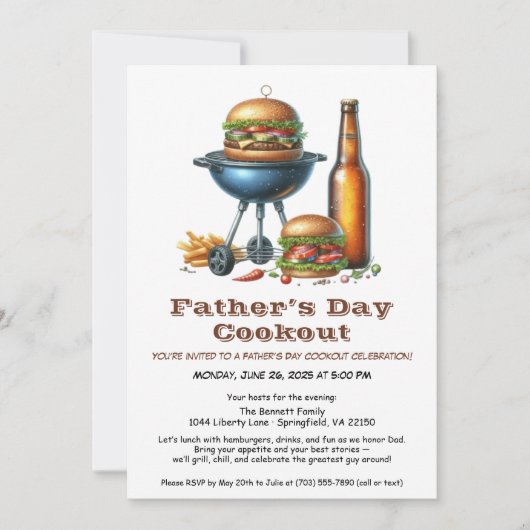 Uitnodiging voor Vaderdag BBQ – Hamburgers, Drankj (Voorkant)