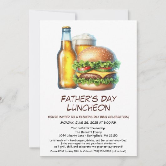 Uitnodiging voor Vaderdag BBQ – Hamburgers, Drankj (Voorkant)