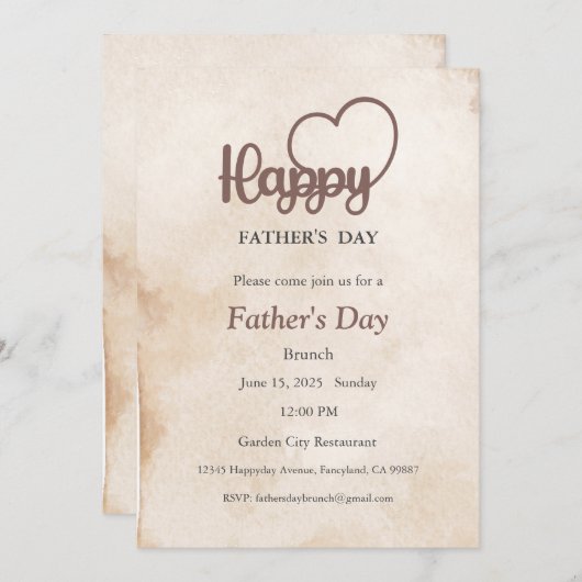 Uitnodiging voor vaderdag, Vaderdag Brunch Lunch (Voorkant / Achterkant)