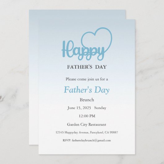 Uitnodiging voor vaderdag, Vaderdag Brunch Lunch (Voorkant / Achterkant)