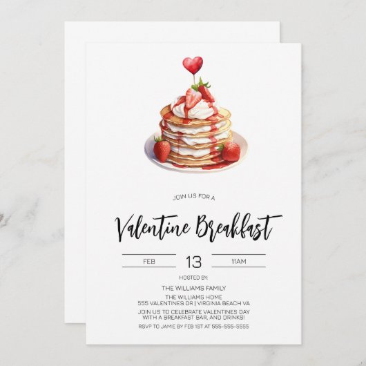 Uitnodiging voor Valentijnspannenkoekenontbijt (Voorkant / Achterkant)