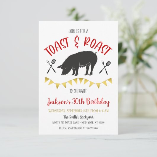 Uitnodiging voor varkens toast- en roastfeest (Staand voorkant)