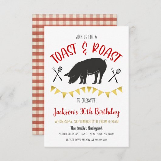 Uitnodiging voor varkens toast- en roastfeest (Voorkant / Achterkant)