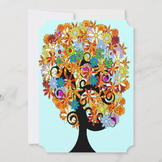 Uitnodiging voor veelkleurige bloemige liefdesbome (Achterkant)