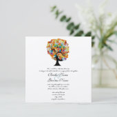 Uitnodiging voor veelkleurige bloemige liefdesbome (Staand voorkant)