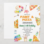 Uitnodiging voor verf en pizza thema (Voorkant / Achterkant)