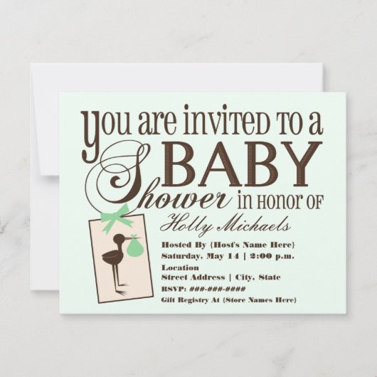Uitnodiging voor verfijnde Stork Green Baby shower (Voorkant)