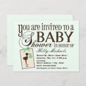 Uitnodiging voor verfijnde Stork Green Baby shower (Voorkant / Achterkant)