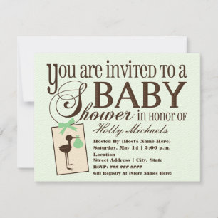 Uitnodiging voor verfijnde Stork Green Baby shower
