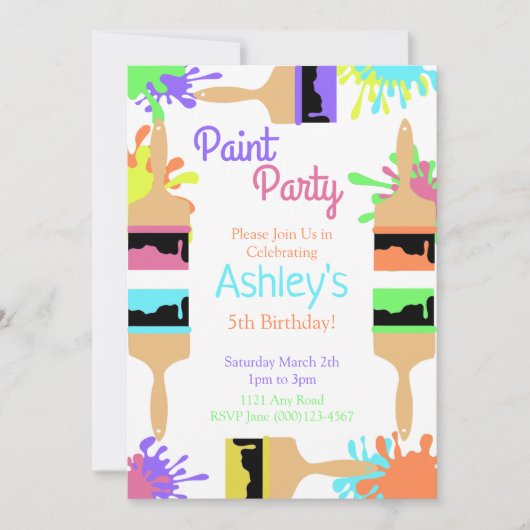 Uitnodiging voor verfpaintparty, kunstparty, verja (Voorkant)