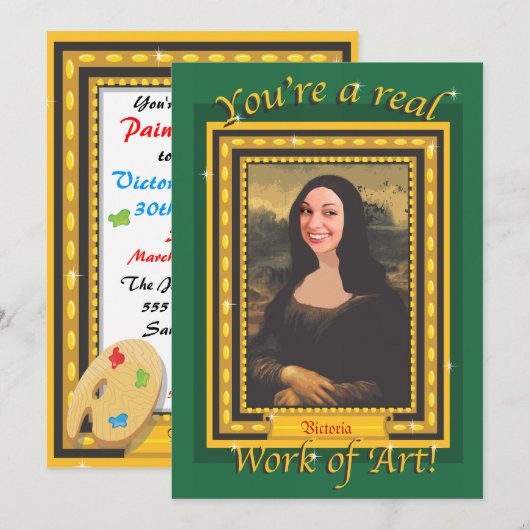 Uitnodiging voor verfpartij met foto en fancy lijs (Voorkant / Achterkant)