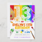Uitnodiging voor verfschilderfeest, kunst verjaard (Voorkant)