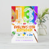 Uitnodiging voor verfschilderfeest, kunst verjaard (Staand voorkant)