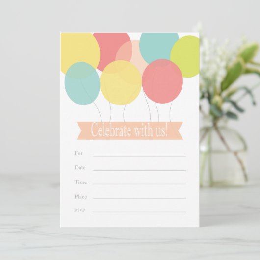 Uitnodiging voor verjaardag ballon (Staand voorkant)