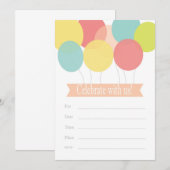 Uitnodiging voor verjaardag ballon (Voorkant / Achterkant)