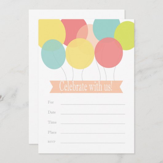 Uitnodiging voor verjaardag ballon (Voorkant / Achterkant)