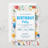 Uitnodiging voor verjaardag Burst of Joy (Voorkant / Achterkant)