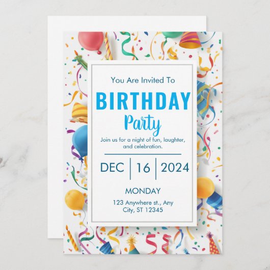 Uitnodiging voor verjaardag Burst of Joy (Voorkant / Achterkant)