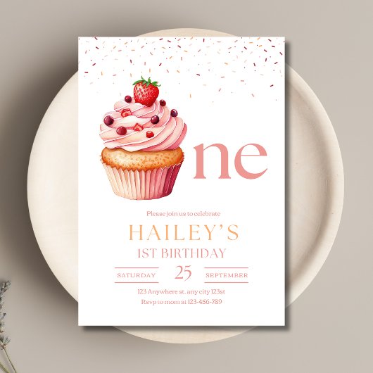 Uitnodiging voor verjaardag Cupcake, 1e verjaardag