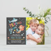 Uitnodiging voor verjaardag haai of zeemeermin gez (Staand voorkant)