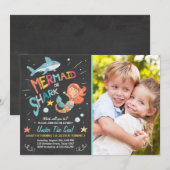 Uitnodiging voor verjaardag haai of zeemeermin gez (Voorkant / Achterkant)