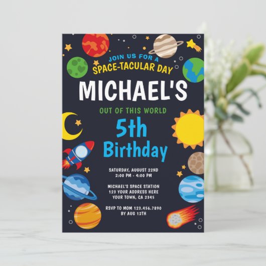Uitnodiging voor verjaardag in de ruimte (Staand voorkant)