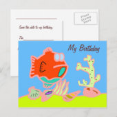 Uitnodiging voor verjaardag Kindertekening (Voorkant / Achterkant)