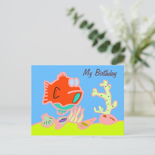 Uitnodiging voor verjaardag Kindertekening (Staand voorkant)