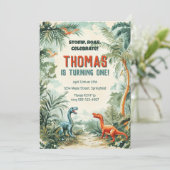 Uitnodiging voor verjaardag met dinosaurusthema (Staand voorkant)