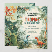 Uitnodiging voor verjaardag met dinosaurusthema (Voorkant / Achterkant)