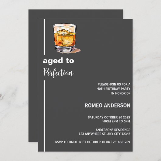 Uitnodiging voor verjaardag met glas Whiskey (Voorkant / Achterkant)
