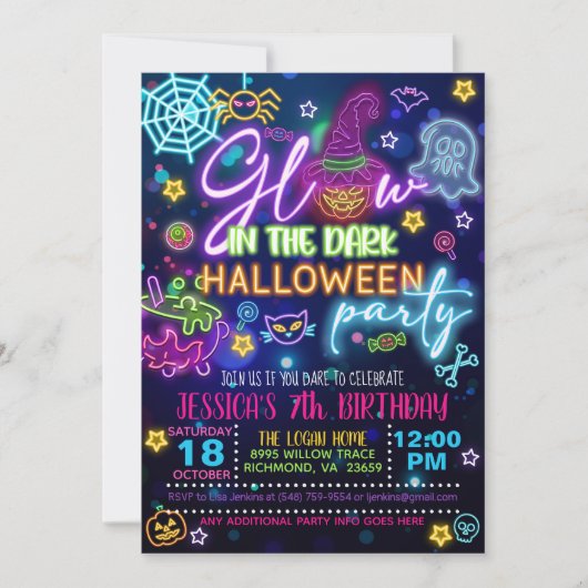 Uitnodiging voor verjaardag met Halloween Glow in (Voorkant)