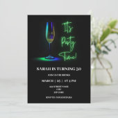 Uitnodiging voor verjaardag met neon-thema (Staand voorkant)