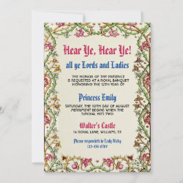 Uitnodiging voor verjaardag middeleeuwse renaissan