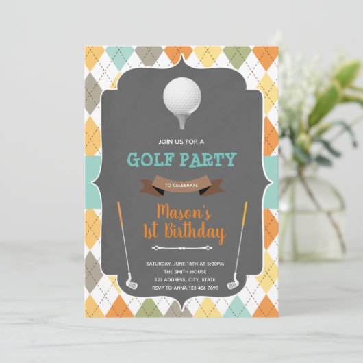 Uitnodiging voor verjaardag mini-golf (Staand voorkant)