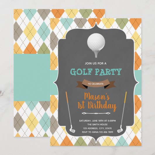 Uitnodiging voor verjaardag mini-golf (Voorkant / Achterkant)