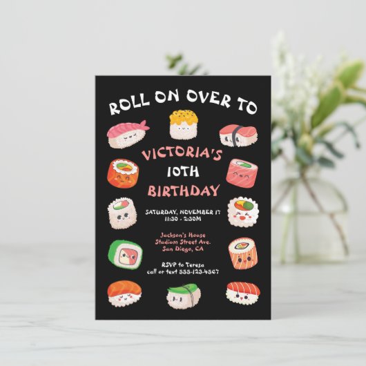 Uitnodiging voor verjaardag Sushi (Staand voorkant)